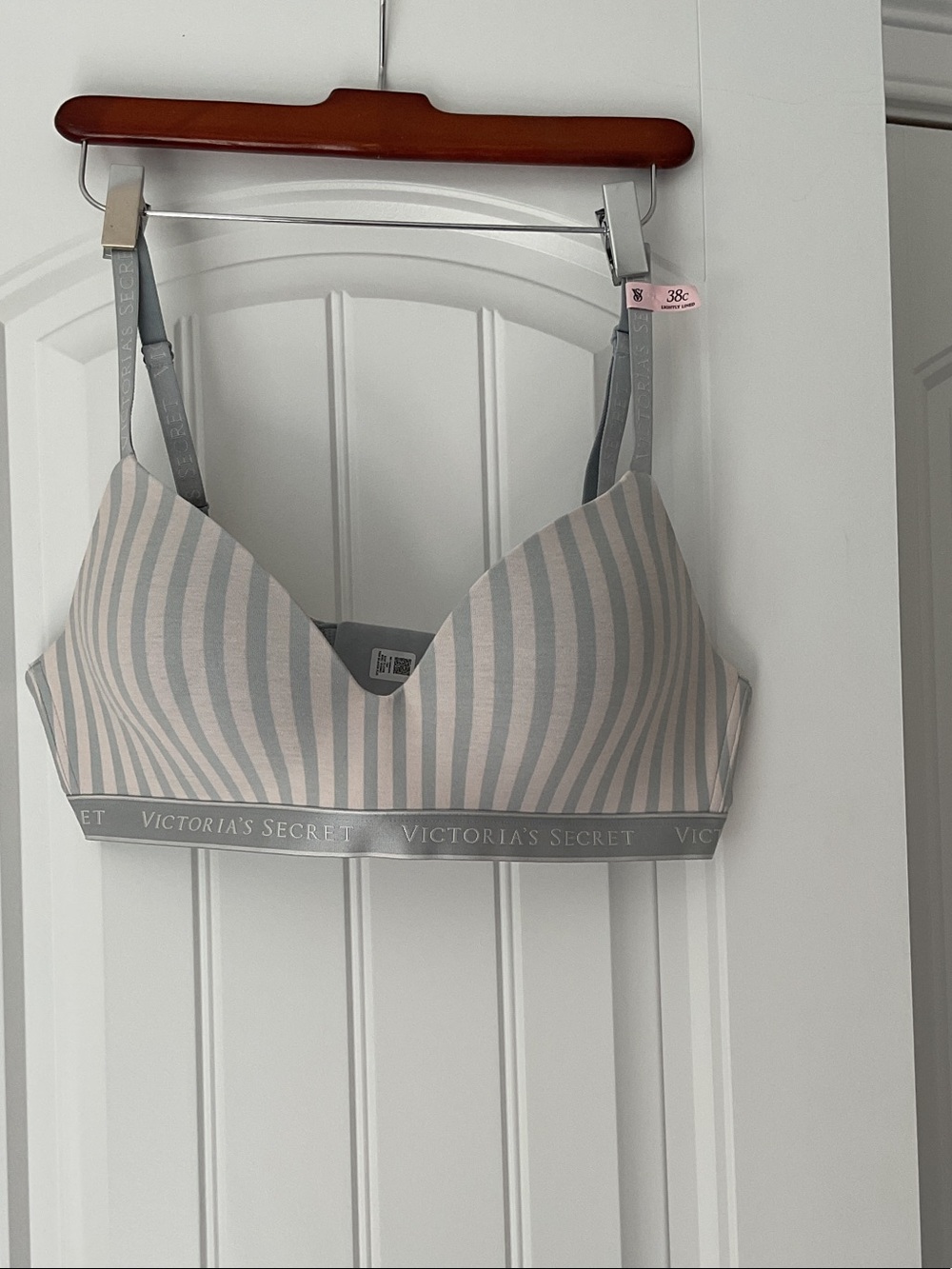 Victoria's Secret Light Blue and Light Gray Striped Bra